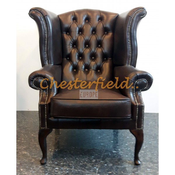 Queen Antikbraun (A5 Dunkel) Chesterfield Ohrensessel 