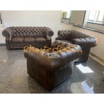 Windsor 321 Antik Mittelbraun Chesterfield Garnitur A5M